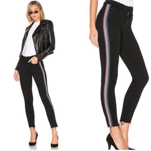 MOTHER High Waisted Looker Ankle Fray in Guilty Glitter Racer - Picture 1 of 13